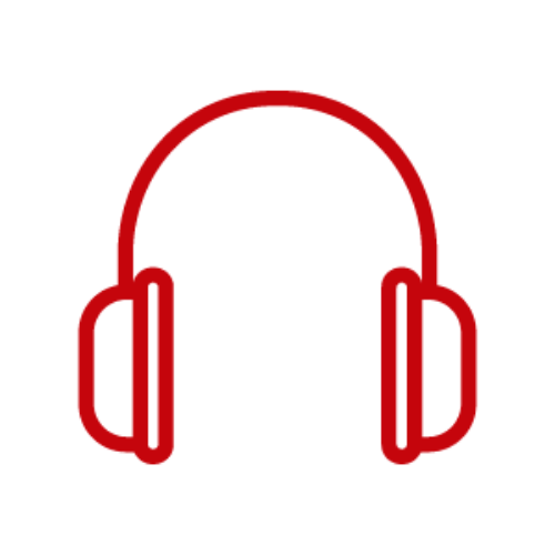 An icon of a pair of headphones in red