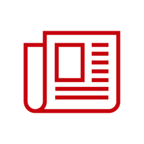 An icon of a newspaper in red